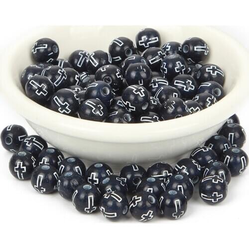 100Pcs Mixed Black Silvers Cross Acrylic Beads For Jewellery Marking Loose Spacer Bead Bracelet Necklace Charm Jewelry Finding