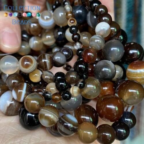 4/6/8/10/12mm Natural Stone Beads Coffee Stripe Agates Round Loose Spacer Beads For Jewelry Making DIY Bracelets Accessories 15"