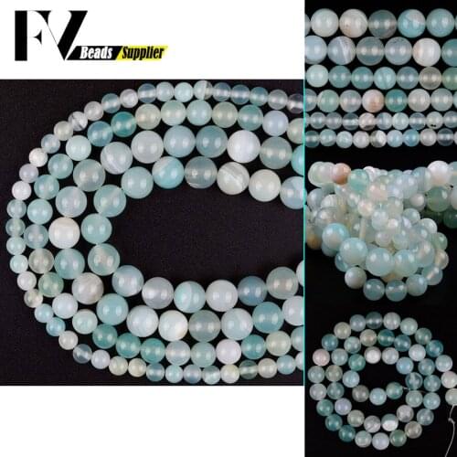 Natural Stone Beads Light Blue Striped Agates Round Beads For Jewelry Making Needlework Diy Bracelet Charm Accessories 6 8 10mm