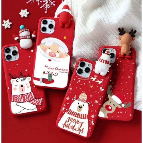 3D Doll Christmas Cartoon Case For iPhone 13 12 Mini 11 Pro XS Max XR X 7 8 6 6S Plus 5 SE 2 Soft TPU Deer Bear Phone Cover Etui