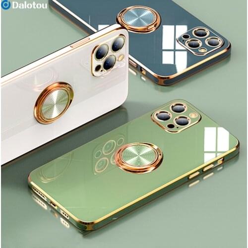 Luxury Plating Soft Silicone Case For iPhone X XS Max XR 7 8 Plus 12 Mini 11 Pro Max SE 2020 Car Magnetic Metal Ring Stand Cover