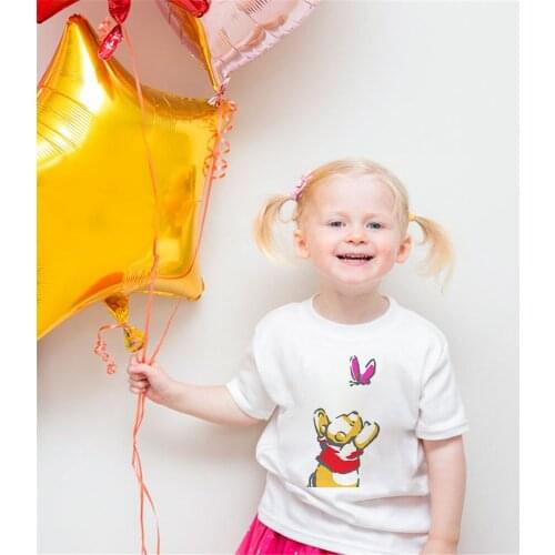 2021 Summer Disney Children Cartoon Winnie The Pooh Happy Gifts Baby Girl Short Sleeve Kids T-Shirt Kawaii Tee White Cozy Casual