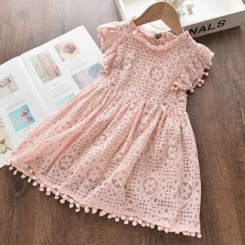 Kids Clothes 2021 Summer New Girls Lace Flying Sleeve Princess Hollow Dress Girls Clothes