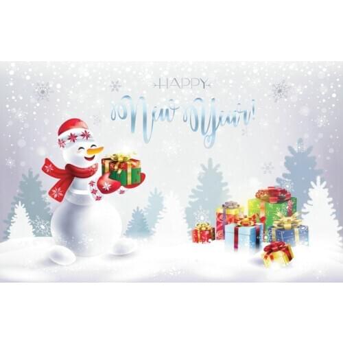Happy New Year Backdrop Winter Snowman Giving Gifts Snowy Photography Background Christmas Party Decor Photo Booth Studio Props