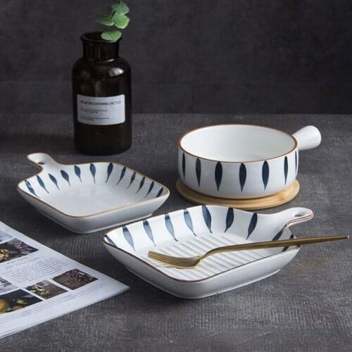 Japanese-style Baking Pan with Handle Ceramic Baking Bowl Microwave Oven with Rice Noodle Bowl