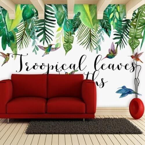 Custom Mural Wallpaper Minimalism Tropical Plant Bird Leaf Background Wall Painting