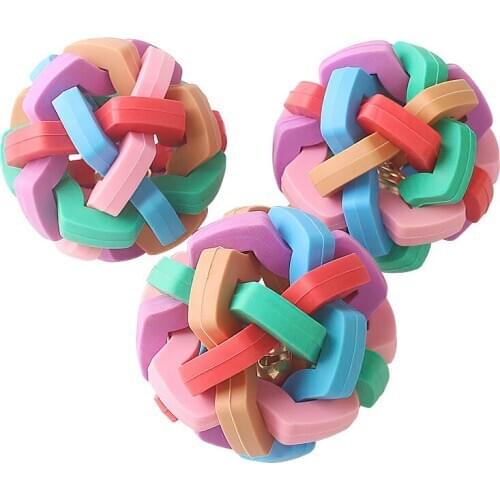 Pet Interactive Toys Colorful Ball Dog Chew Sharpen Teeth Toys with Bell Tease Cat Ball Outdoor Walk Pet Supplies Puppy Chew Toy