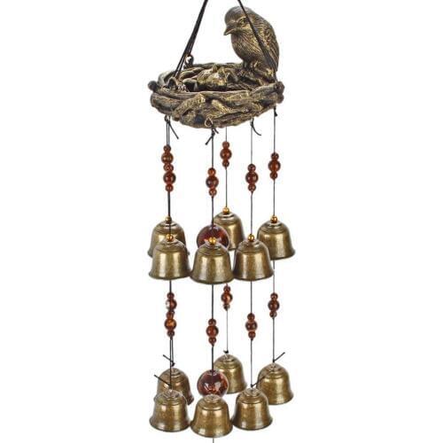 BIRD CAGE WITH BABY BIRDS WIND CHIMES BELL OUTDOOR GARDEN HOME HANGING DECORATION GARDEN INDOOR DECOR ORNAMENT