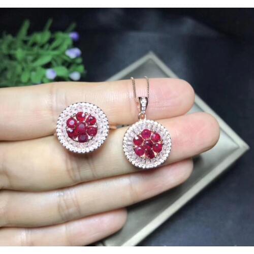 Natural ruby set, simple and practical, ring necklace, womens party wear must-have jewelry, 925 sterling silver