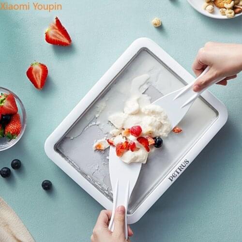 YOUPIN 304 Stainless Steel Mini Fried Ice Machine Ice Cream Maker safer without plug-in Yogurt Machine with 2pcs Ice Shovel