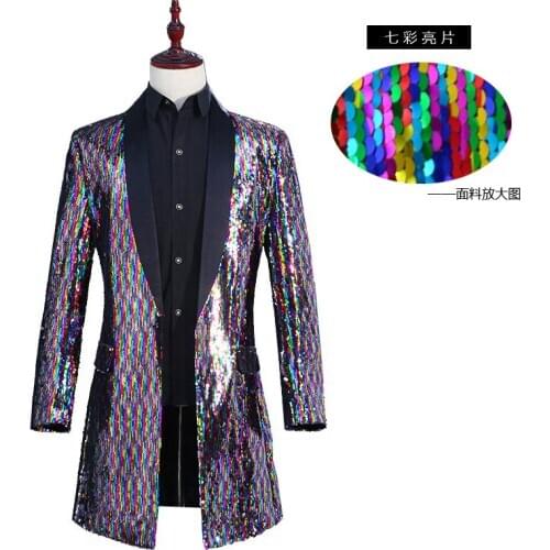 MenS Nightclub Bar Stage Costumes Colorful Sequins DJ Party Blazer Jacket Male Singer Performance Blazer Men Suit Coat SL1690