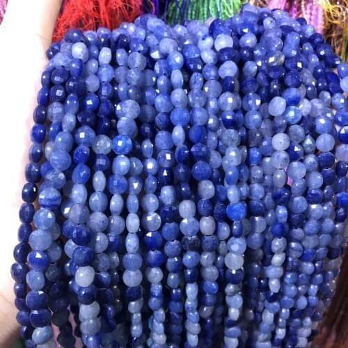 Natural Stone Blue Aventurine Beaded Faceted oblate shape Loose Spacer Beads For Jewelry Making DIY Necklace Bracelet Accessorie