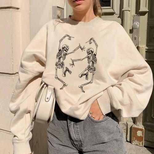 2021 New Autumn Streetwear Oversized Fashion Hoodies Clothes For Stylish Skull Printed Sweatshirts Vintage Women Halloween Teens