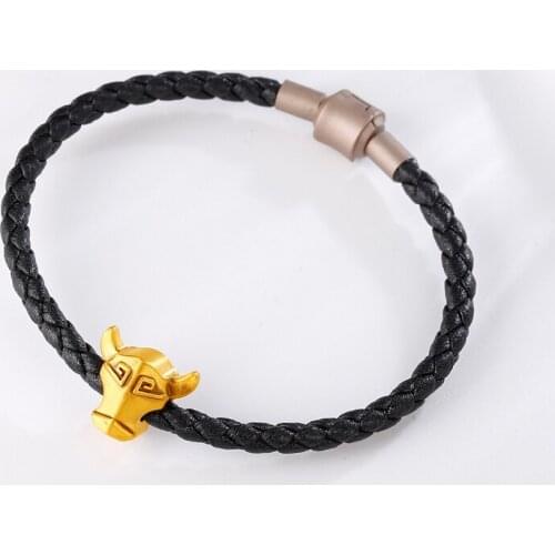 New Pure 24K Yellow Gold Bracelet 3D 999 Gold Chinese zodiac Cattle Bracelet