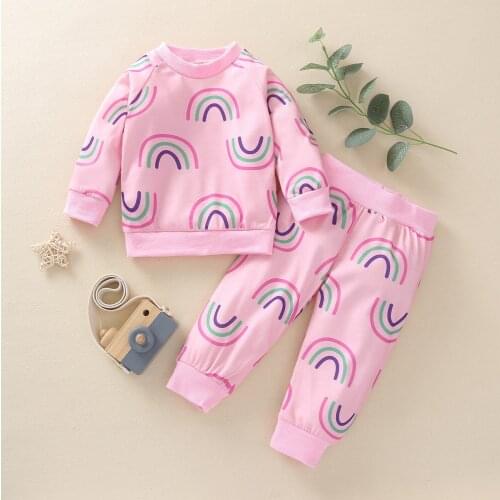 Toddler Girls Chill Sets 2 Piece Sets for Kids Ins Fashion Rainbow Print Toddler Jogger Set Spring New Boutique Clothing