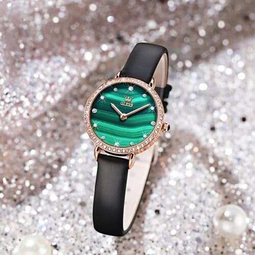 OLEVS Premium Brand New Small Green Watch Light Luxury And Simple Temperament Lmported Movement Retro Small Disc Watch Suit 6628