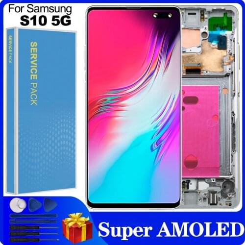 Original 6.7" Super AMOLED LCD For Samsung Galaxy S10 5G G977B G977U LCD Display Touch Screen Digitizer Assembly Replace Part