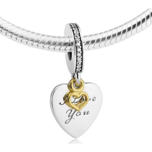 Fits for Pandora Charms Bracelets Love You Forever Beads 100% 925 Sterling Silver Jewelry with real Golden Color Free Shipping