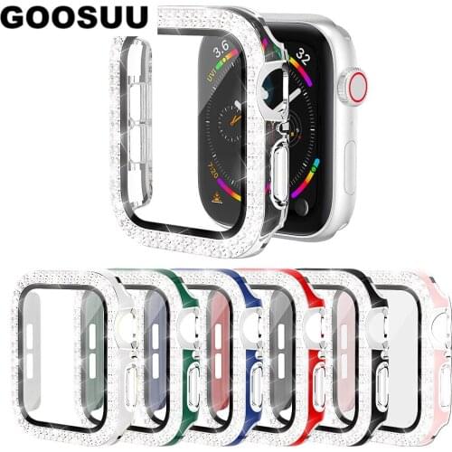 Full iWatch 6D Dazzling Carving PC Double Row Diamond Protective Case For Apple Watch 6 5 4 3 2 38/40MM film For iWatch 44/42MM
