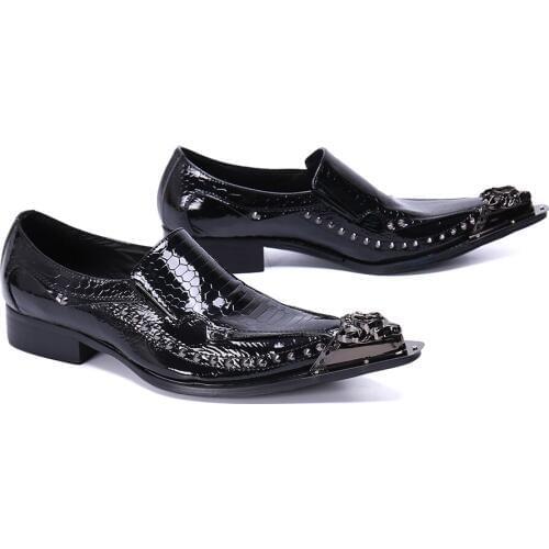 Luxury Brand Italian Shoes Genuine Leather Rivets Stud Black Mens Office Shoes claquette Steel Toe Gentleman Party Dress Shoes
