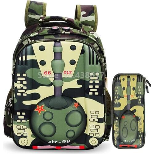 3D Tank Boys Backpack School Bags With Pencil Case Set for Kids Children Elementary Primary School Grade 1-3 Students Book Bag