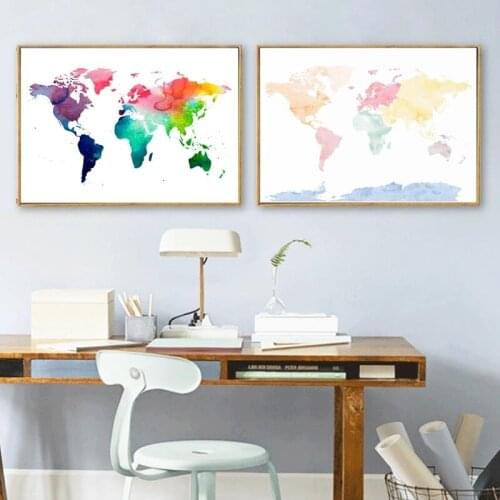 Modern Abstract Wall Art World Map Watercolor Paintings Nordic Cartoon Picture Western Canvas Posters Print Bedroom Decoration