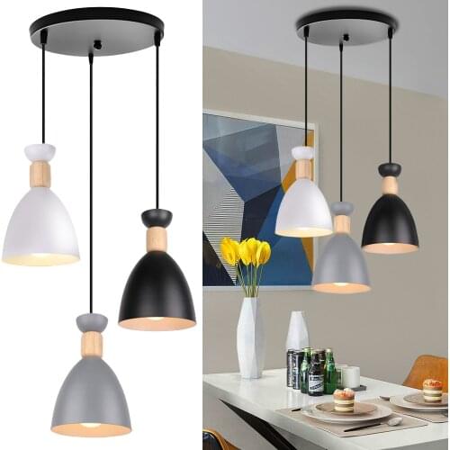 Modern Pendant Lamp E27 Wood Pendant Lights for Bedroom Hanging Lighting Nordic Aluminum Lampshade LED Bulb Home Kitchen Decor