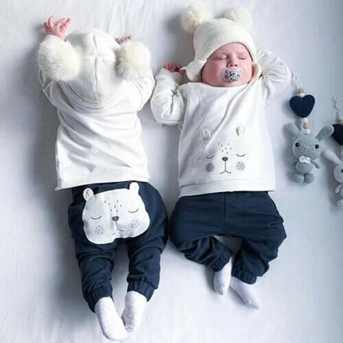 Baby Kids Cotton Cotton Newborn Baby Boys Girls 3d Bear Warm Tops Sweater Long Pants Outfits Clothes Set 0-18 Months