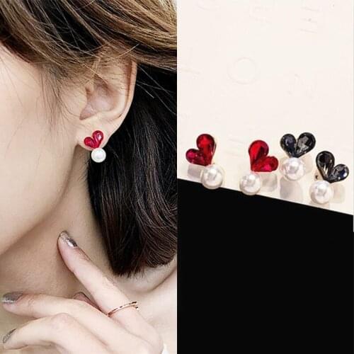Korean Crystal Peach Heart Stud Earrings For Women Simulated Pearls Crystal Earring Charm Wild Ear Jewelry Brincos Love Gifts