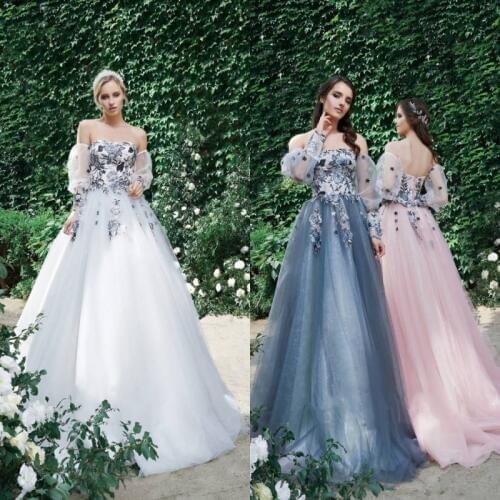 2019 Fashion Evening Dresses Off Shoulder Lace Appliques A Line Prom Gowns Custom Made Floor Length Party Dress