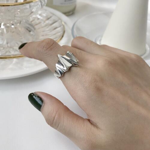 Ladys Authentic S925 Sterling Silver Fine Jewelry irregular ripple Geometric texture Wider rings J306
