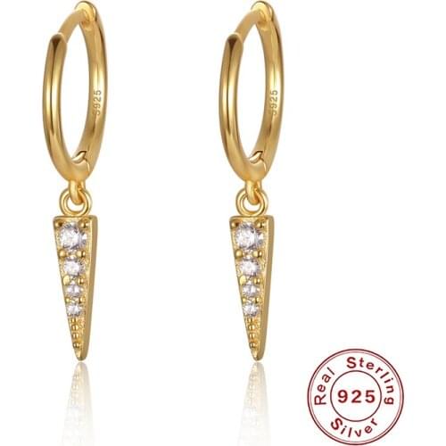 DORIN 925 Sterling Silver Geometric Triangle Zircon Pattern Statement Earrings For Wedding Birthday Hoops Earring Jewelry