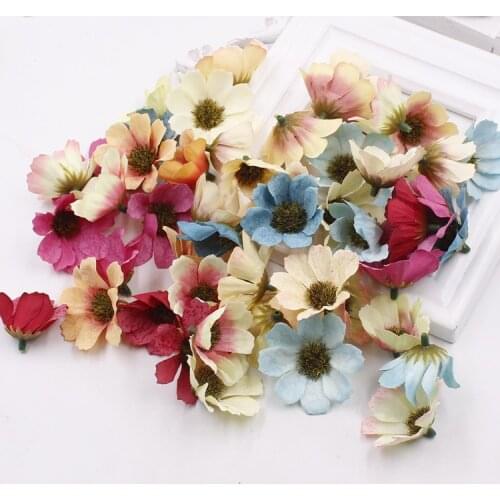 10pcs 4cm Daisy Artificial Flower Heads Food Photography Props DIY Crafts Accessories Christmas Halloween Gift Box Decoration