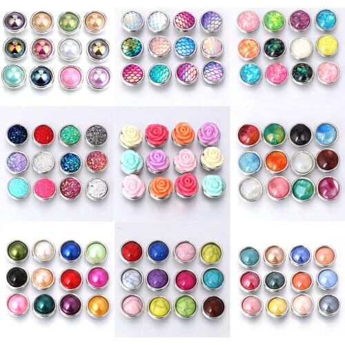 10pcs/lot New Mixed Natural Stone Snap Round Mini Snaps Buttons for Snaps Jewelry Fit 12mm Snap Bracelets Earring ZL222