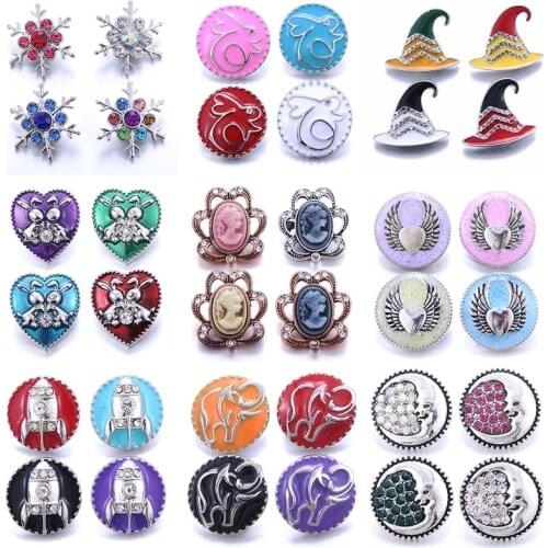 10pcs/lot New Mix Snap Jewelry Rhinestone Round Metal 18mm Snap Buttons Fit Snap Bracelet Necklace DIY Interchangeable Jewelry