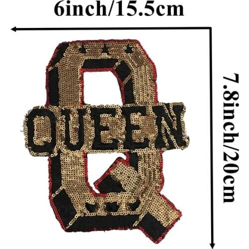 2021 3D QUEEN Letter Sequined Patches for Clothing Vintage Sequins Q Badges DIY Decoration Embroidery Appliqued 20.5 x 16 cm