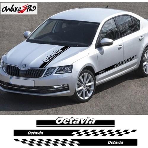 3pas/lot Car Sport Styling Body Door Side Skirt Decor Stickers For Skoda Octavia Racing Sport Auto Bonnet Stripes Vinyl Decals