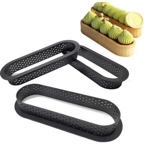 8pcs Oval Shape Tart Rings Mousse Perforated Cake Mousse Ring Non Stick Bakeware Lemon Fruit Tart Mini Cake Mold Cake Rings