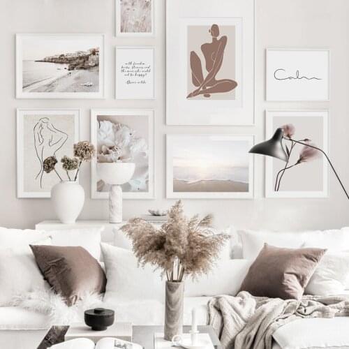 Abstract Canvas Painting Poster and Print Silhouette Dusky Pink Floral Plants Ocean Wall Art Pictures for Living Home Decor