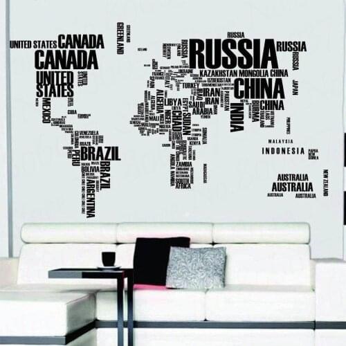 English word World Map Large Black Removable Wall Decals Book Shelf Vinyl Wall Sticker Bedroom Decoration WL752