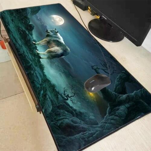 XGZ Full Moon Wolf Animal Large Mouse Pad Gamer Computer Gaming Mouse Pad Lock Edge Laptop Notebook Desk Mat for CSGO LOL XXL