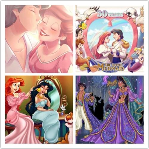 Disney 5D DIY Diamond Painting Aladdin and The Little Mermaid Diamond Embroidery Exquisite Exclusive Handicraft Home Decoration