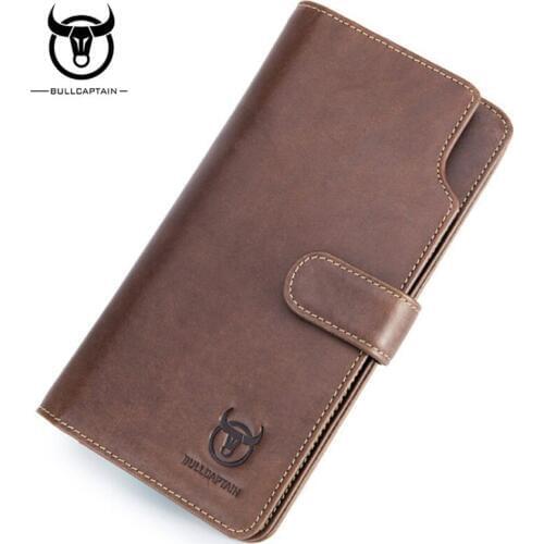 BULLCAPTAIN Genuine Leather Men Fashion Long Wallet Famous Brand Clutch Bag Cash Pocket ID Credit Card Holder Coin Purse