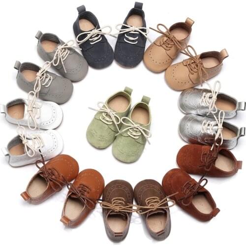Baby Girls Boys Leather Shoes Casual British Style Rubber Sole Anti-slip Lace-up First Walker Solid Prewalkers Infant Kid Shoes