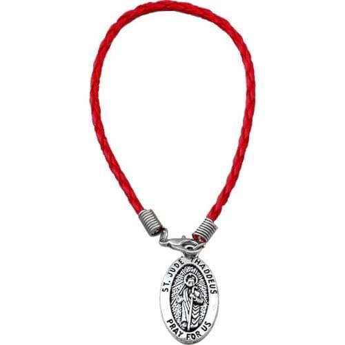 20Pcs Red leather bracelet Zinc alloy metal " ST JUDE THADDEUS " Charms pendant Bracelet B-65