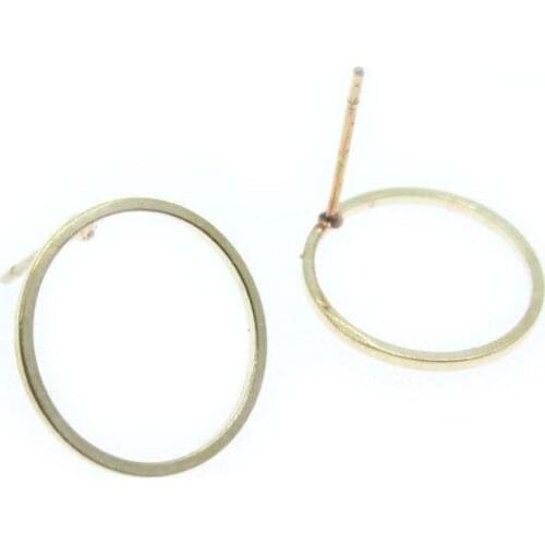 Brass stud earrings Round brass earring 15mm circle ear post Light gold plated earring -6pcs RP005