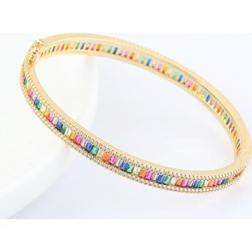 Luxulry Fashion Rainbow Bangle Bracelets Copper Cubic Zirconia Crystal Rhinestone Cuff Bangle For Female Accessories Gift