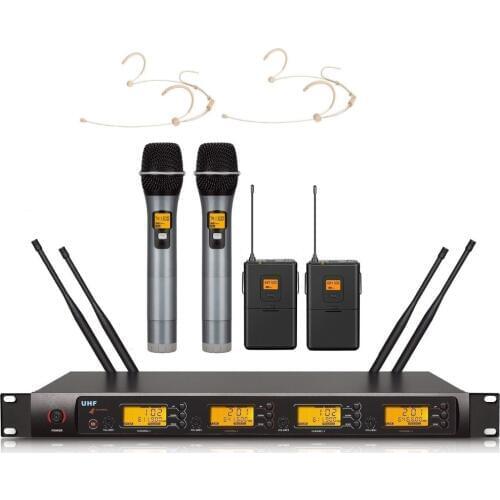 Bolymic UHF 4 X 100 Channels Wireless Microphone karaoke handheld Headset wireless microphones