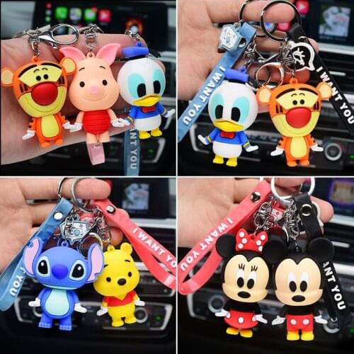 Disney Mickey Minnie Action Toy Figure Keychain Ring Cartoon Animal Anime Stitch Mini Figure Model Girl Children Kids Toys Gift