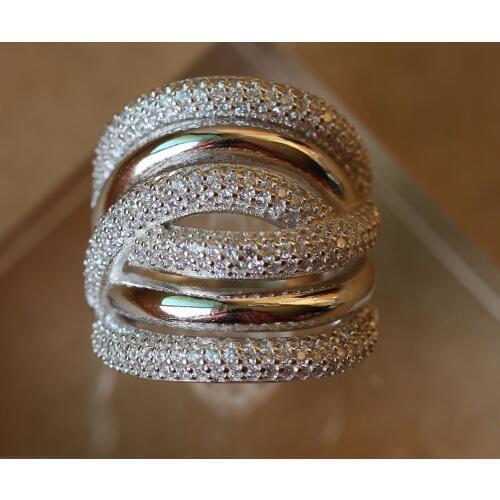 New Fashion 925 Sterling Silver ring a lot of rhinestone rhodium Plated Multilayer Ring Size 6 7 Exaggerated style Fine Jewelry